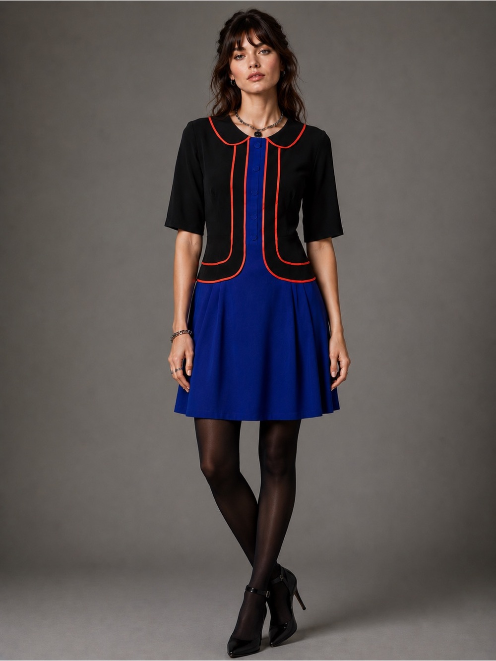 Vintage Cacharel Paris Colorblock Mod Black Blue French Designer Dress Size 4